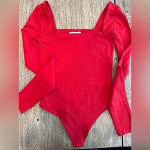 Aritzia Red Long Sleeve Stretch Bodysuit Top